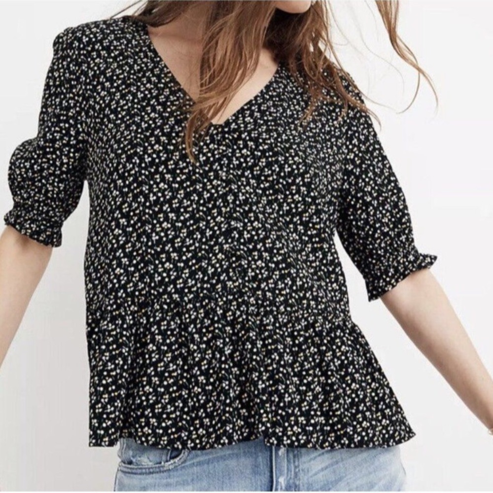 MADEWELL Top Medium Peplum Courtyard Floral Boho